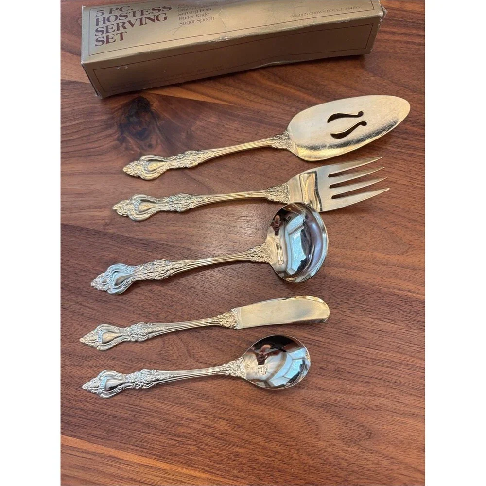 Barclay Geneve 5 Piece Hostess Serving Set 24k Gold Electroplate Set